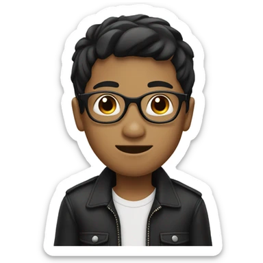 boy with black straight hair and a circular glasses sticker