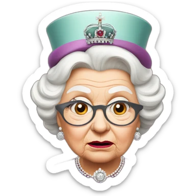 Queen Elizabeth II looking angry with a monocle sticker
