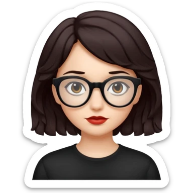 niña con pelo corto ondulado color negro rojiso con lentes negros  sticker