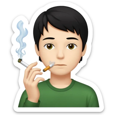 young boy with black long hair smoking weed sticker
