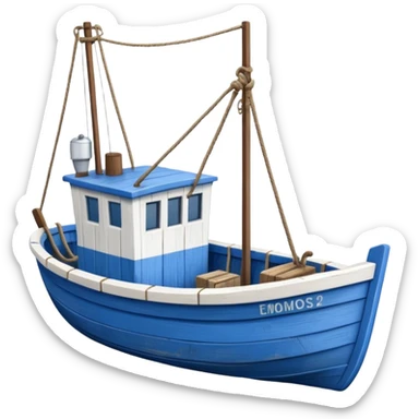 Design a small fishing boat with nets sticker