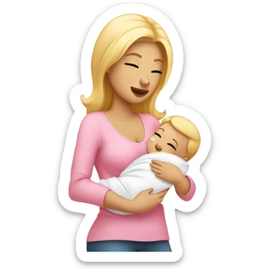 blonde woman breast feeding baby. light pink shirt sticker