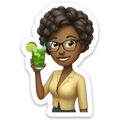 girl teacher with glasses drinks mojito sticker