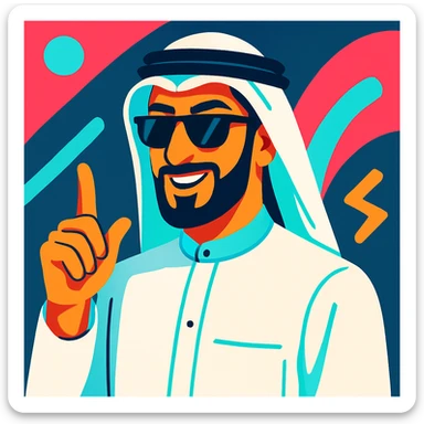 Middle Eastern man, wearing traditional Arab dress, TikTok style, fun and stylish, digital illustration sticker