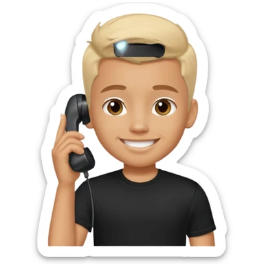generate a pretty tan bratz boy smiling while talking on call. Wearing a black tshirt sticker