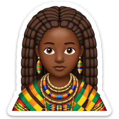 African person wearing traditional colorful Kente cloth and beaded jewelry sticker