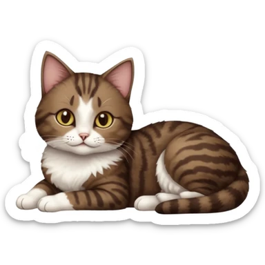 full body tiny short hair dark brown and white cat with hazel eyes lying down sticker