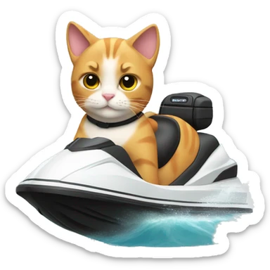 cat wearing a hamber bun and sitting on a jetski sticker