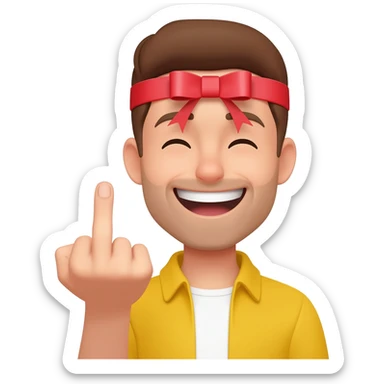 Funny emoji showing middle finger and having ribbion on head sticker