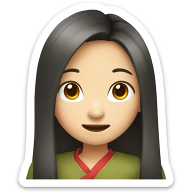 chinese girl with long hair pointing at her sticker