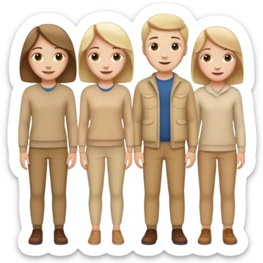 4 white girls and 2 white boys in beige clothes smiling  sticker
