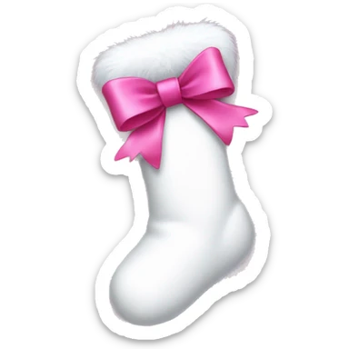 white fur stocking with a pink ribbon bow sticker