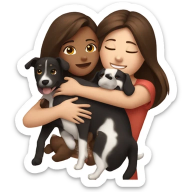 Brunette girl hugging her 4 dogs  sticker