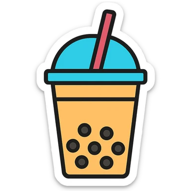 closed paper cup of milktea with a straw, simple, clear, iconic sticker