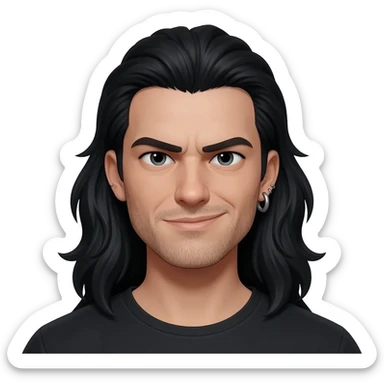 Long, flowing black hair, an ear gauge/plug, and a calculated, condescending smirk. sticker