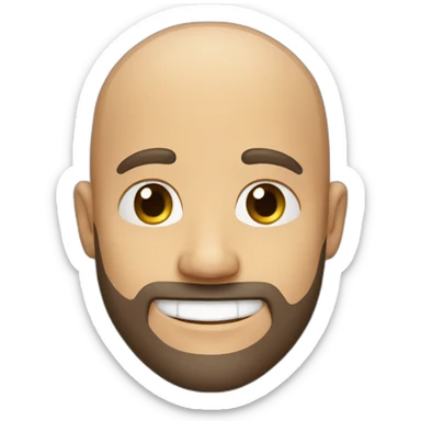 bald man with facial scruff and a big smile sticker