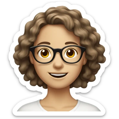 smiling white girl with wavy shaggy brown hair and big dark glasses sticker