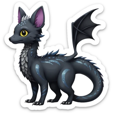 Feral Rare Fantasy Darkg gothic spooky  sparkly shiny Draco-Vernid-Trico-species by LiLaiRa, random markings, tufted tail, tufted ears, full body sticker