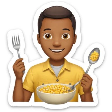 HAPPY BLACK MAN WITH YELLOW OPEN BUTTON-DOWN SHIRT, HOLDING AN FORK AND A COOK CORN BOWL sticker