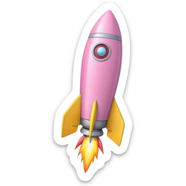 A single rocket, colored in pastel pink and yellow, glossy and smooth, cartoonish, vibrant colors, high detail, simple and cute design, isolated on white background, centered composition sticker
