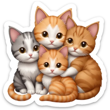 6 tiny kittens cuddling together all different colours, the first one is grey and white, the second is ginger and white and the third is brown tabby and white sticker