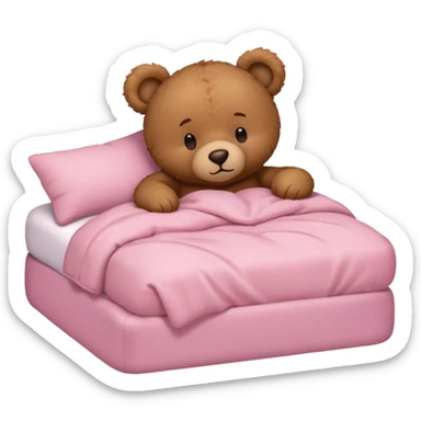 Brown Teddy bear sleeping in light pink bed sticker