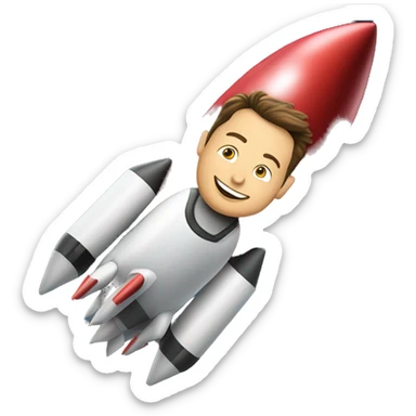 Elon Musk riding on top of a flying space rocket sticker