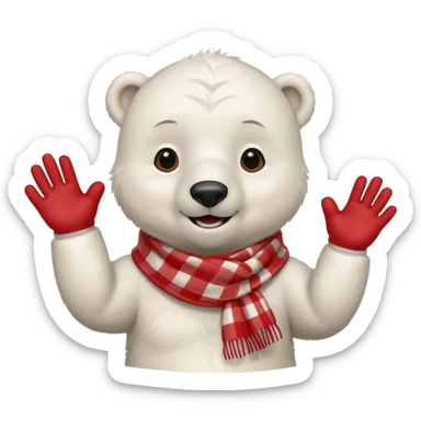 baby Polar Bear, smiling, hi five, wearing red Checkered Triangle scarf sticker