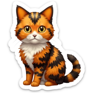 small tortoiseshell cat. only black and and orange. amber eyes. full body.  sticker