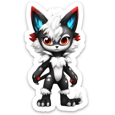 Anthro-Edgy-Cool-Dark-Black-White-Red-Contrast-Colors-Fantasy-Fur-Sona-Chibi-Shiny-Fakémon-Hybrid full body sticker