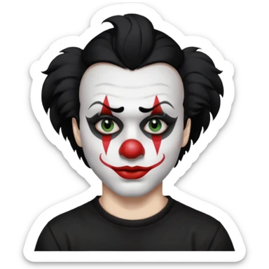man with black hair only black and white clown makeup black eye makeup black lipstick black t-shirt sticker