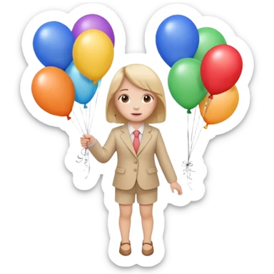 birthday small  girl in biege suit + baloons sticker