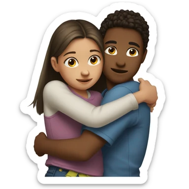 girl side-hugging her younger brother sticker