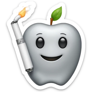Apple emoji style cartoon white glove hand holding a lit cigarette with smoke sticker