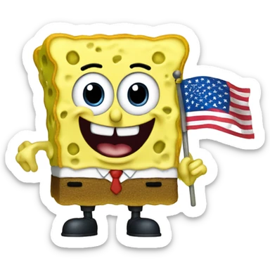 Sponge bob waving an American flag sticker