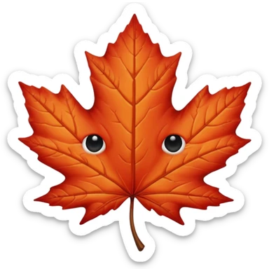 emoji, feuille d'érable couleur vermeille, deux yeux ronds noirs brillants sticker