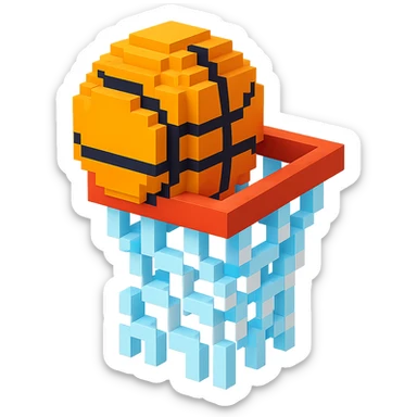 Voxel-style basketball in a net, variation 8 sticker
