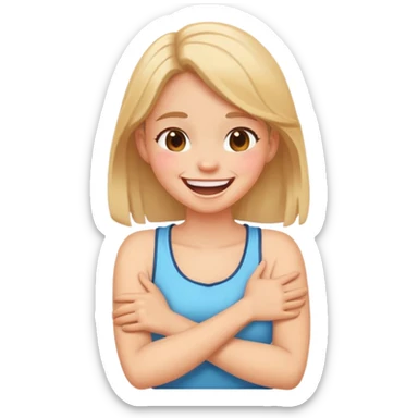 arms crossed holding neck laughing girl sticker