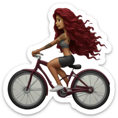 Beautiful tattooed  burgundy long haired woman riding a bike sticker