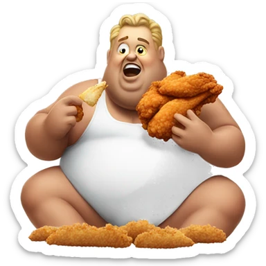 Fat man eating fried chicken sticker