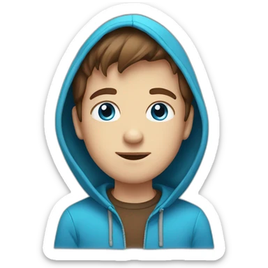 Boy with blue eyes and brown hair and braces wearing a hoodie sticker