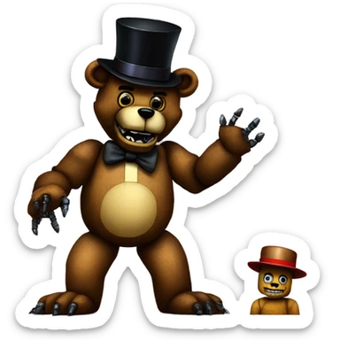 robotic bear with top hat fnaf freddy fazbear animatronic creepy sticker