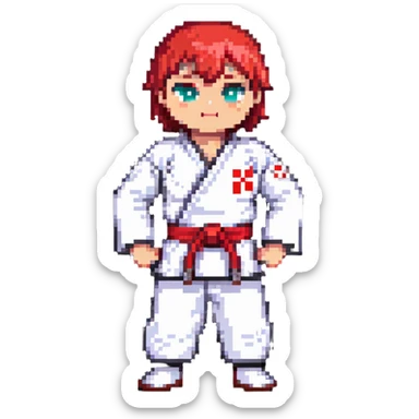 Martial arts gi with red belt sticker