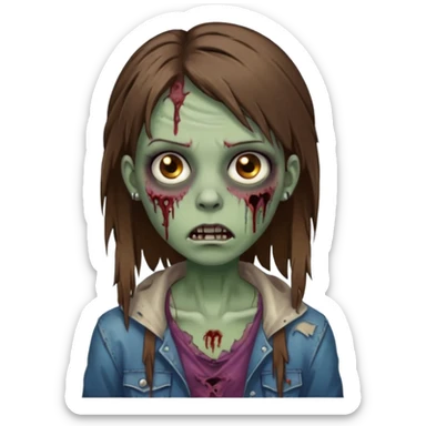 a zombie girl with straight brown hair long with piercings sticker