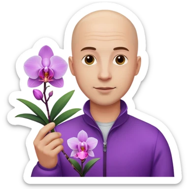 ստեղծիր մոտ 35 տարեկան քյաչալ տղամարդ, որի մի ձեռքին օրխիդեա ծաղիկ է իսկ մյուս ձեռքին լեդ լամպ sticker