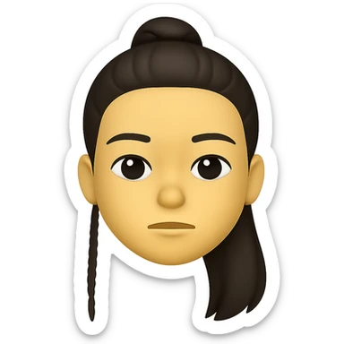 Create an emoji style head of this person with a neutral expression, transparent background. The style should resemble apple style emojis with concise details. sticker