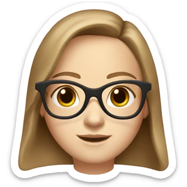 Create a girl with brown eyes and shoulder length light brown hair and pale skin wearing brown tortoise shell glasses sticker