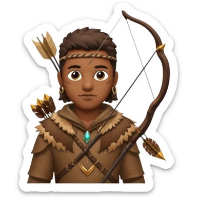 The classic hunter image with a bow and arrow on his back, dressed in brown with some animal made decorations sticker