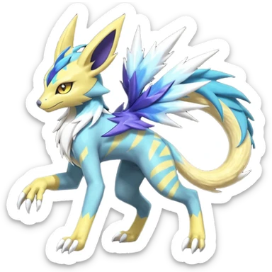 Feral Scaly Striking Slaying Badass Evil Handsome Lightning-patterned Zig-zagged buzzy fuzzy Meloetta-Renamon-Zeraora-Luxray-Cobalion-Suicune-Vernid-fusion-hybrid-creature, full body  sticker