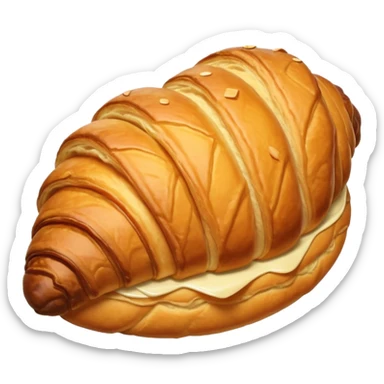 A croissant with a sole and a hat sticker